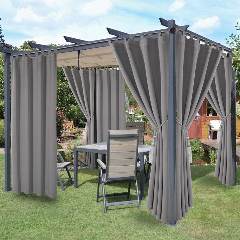LORDTEX Waterproof Indoor/Outdoor Curtains for Patio - Thermal Insulated, Sun Blocking Detachable Sticky Tab Top Blackout Curtains for Bedroom, Porch, Pergola, 52 x 95 inch, 2 Panels, Veridian Grey - Image 1